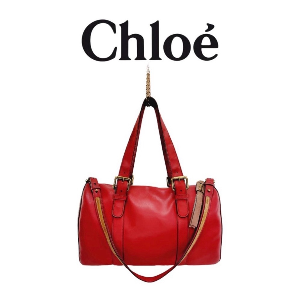 Chloé Red Leather Satchel / Boston Bag – Crossbody Strap